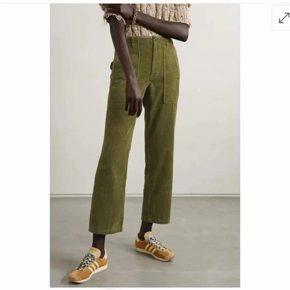 ALEX MILL Neil Cotton Corduroy Straight Leg Pants Olive Green Adjustable Waist 4 - Picture 14 of 15